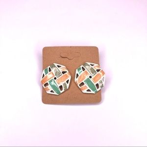 Green White Orange Pierced Earrings Vintage